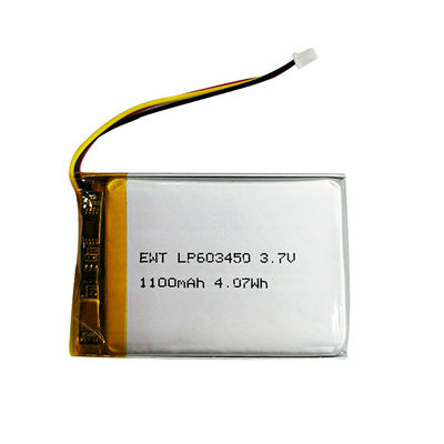 Baterai Lithium Polymer Hitam Terisi ulang 3.7v 1100mah Lipo Baterai Pack