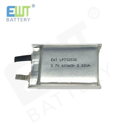 Baterai Lithium Polymer yang dapat diisi ulang LP702535 3.7V 600mAh dengan dukungan OEM Odm dan perlindungan over discharge