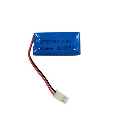 LP602040 7.4V 420MAH Lithium Polymer Battery dengan arus pengisian 0.2C dan PCM Termasuk