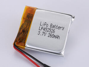 3.7V LP452526 260MAH Baterai Li-ion Polimer tahan lama Ketumpatan Energi 150-200 Wh/kg Suhu Pelepasan -20°C Sampai 60°C