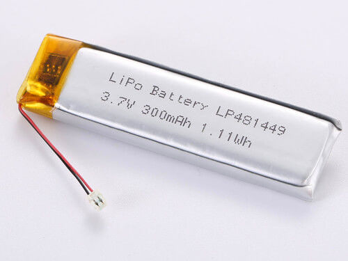 LP481449 3.7V 300MAH JST Discharge Connector Paket LiPo Kapasitas Tinggi untuk Aplikasi Profesional -20 hingga 45 derajat Celcius