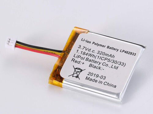 Baterai Li-ion 3.7V 320MAH LP402933 dengan 500-1000 Siklus dan kisaran suhu yang luas