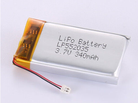 Baterai Li-Polymer Suhu Rendah LP552035 3.7V 340MAH dengan Foil Perak dan Jaminan PVC Transparan 12 Bulan Satu Tahun