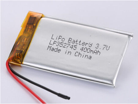 UN38.3 Sertifikasi LP352745 3.7V 400MAH Lithium Polymer Battery untuk cepat 2 jam pengisian dan diperpanjang 4-6 jam pengisian