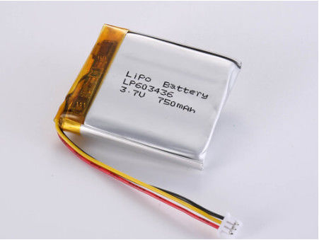 LP603436 3.7V 750 MAH Prismatik Litium Polymer Baterai Perak Kimia untuk Kinerja