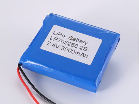 Baterai Lithium Polymer LP705258 tahan lama 7.4V 3000MAH dengan tipe penyimpanan dapat diisi ulang dan kuat